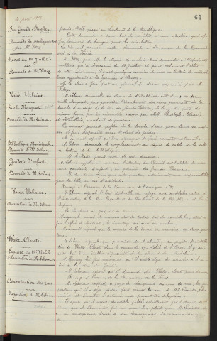 Voirie Urbaine, Rue Grande Ruelle : demande de prolongement de M. Vitoz, revue du 14 juillet : demande de prolongement de M. Vitoz. Voirie Urbaine, Rue Marquet : demande de M. Lebouc. Bibliothèque Municipale : demande de M. Lebouc. Garderie d'enfants, demande de M. Lebouc. Voirie Urbaine : observation de M. Lebouc. Water-Closets, Square du 49ème Mobile : observation de M. Lebouc. Dénomination des rues : proposition de M. Lebouc