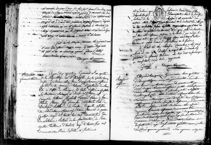 Acte de naissance de POUPART Jean François enfant naturel (1er avril 1796),acte de naissance de BERNARD François Théodore (3 avril 1796),acte de naissance de BANSARD Arsène (2 avril 1796).