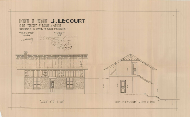 permis de construire n°9, Construction d'une maison d'habitation Rue Marguerite de Navarre Alençon, (date de décision : 1933), (auteur du projet, architecte : PERRIER).