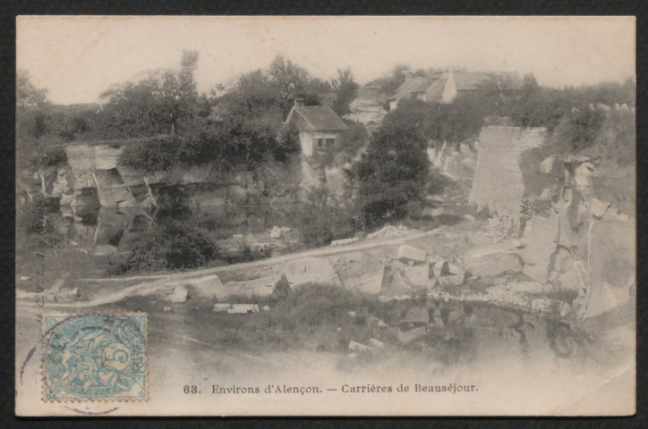 Condé-sur-Sarthe (Orne), environs d'Alençon, carrières de Beauséjour, carte postale ancienne noir et blanc n°63, M.C.F.L, Issy (Seine), sd, (14x9), acquisition 2021, AMA.