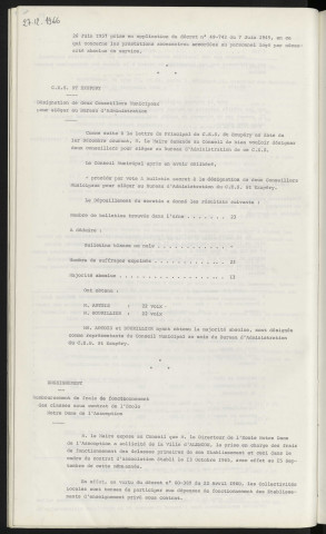 C.E.S. St Exupéry, prestations accessoires accordées au personnel logé par nécessité absolue de service. C.E.S. St Exupéry, désignation de deux conseillers municipaux pour siéger au bureau d'administration. Enseignement de frais de fonctionnement des classes sous contrat de l'école Notre Dame de l'assomption.