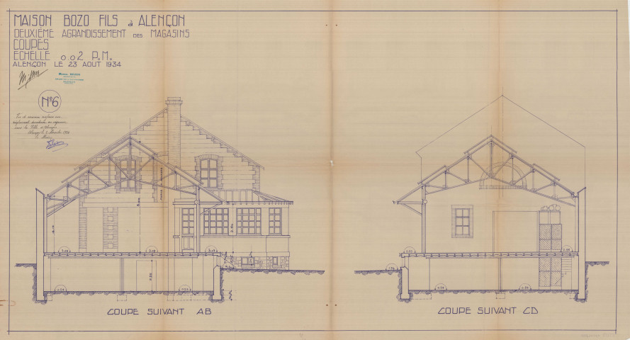 permis de construire n°28, Agrandissement des magasins Place Cours Alençon, (date de décision : 1934), (auteur du projet, architecte : MEZEN Albert).