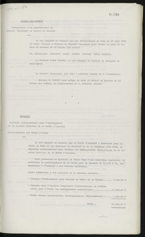 Caisse des écoles, désignation d'un représentant du Conseil Municipal au comité de gestion. Tourisme, syndicat intercommunal pour l'aménagement de la lisière Nord-Est de la Forêt d'Ecouves, participation aux frais d'étude.