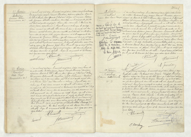 Reconnaissance de AUBRIERE Lucienne Hélène (22 février 1911),reconnaissance de ROUSSEL Odette Régis (22 février 1911),acte de naissance de DEILHES Jeanne Marie Louise Françoise (21 février 1911),acte de naissance BARBEY Maurice André Charles (21 février 1911).