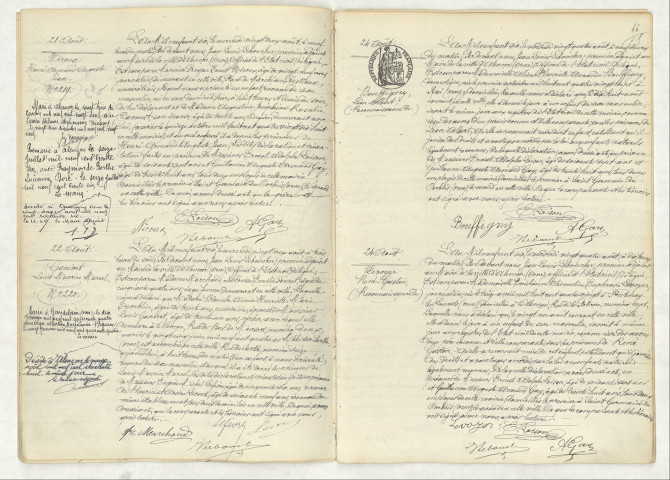 Acte de naissance de NICOUX Henri Armand Auguste Jean (19 août 1906), acte de naissance de GANIVET Louis Maurice Marcel (22 août 1906), reconnaissance de BOUFFIGNY Léon Albert (24 août 1906), reconnaissance de LEVOYER René Gaston (24 août 1906).