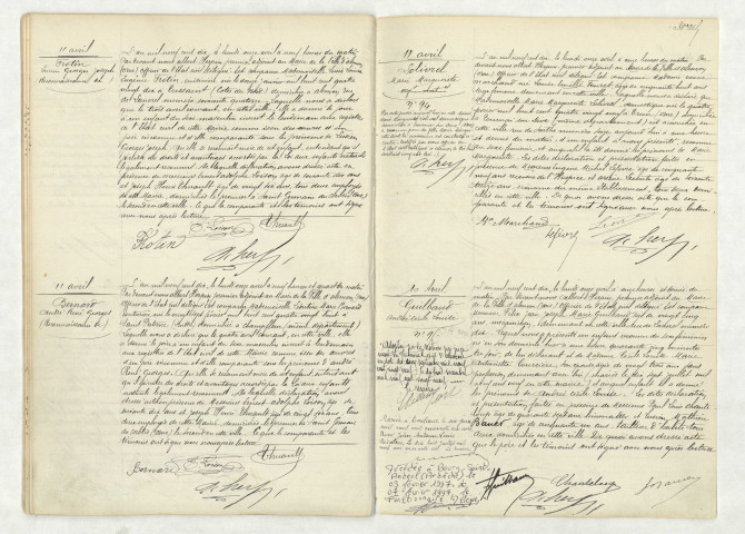 Reconnaissance de FROTIN Lucien Georges Joseph (11 avril 1910),reconnaissance de BERNARD André René Georges (11 avril 1910),acte de naissance de LOLIVREL Marie Marguerite (11 avril 1910),acte de naissance de GUILBAUD Andrée Cécile Louise (10 avril 1910).