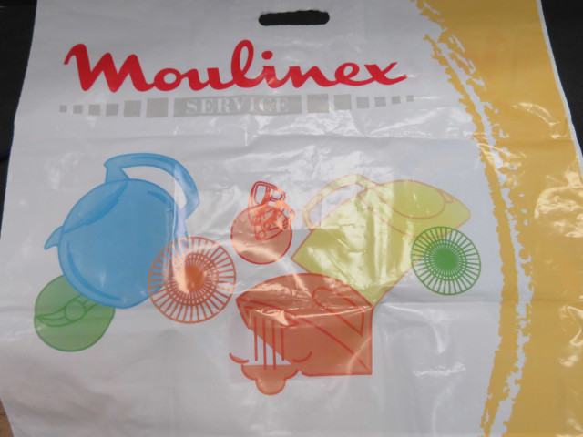Sac plastique Moulinex Optimq bleue (plastique), Alençon Moulinex, don de l'association Moulinex Jean Mantelet.