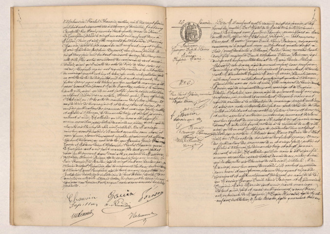 Acte de mariage de GOUIN Louis François et CHAUVIN Louise Alphonsine Rachel veuve LE GUERZEDER (23 Janvier 1907), POINÇON Georges Emile Louis et MERCIER Eugénie Marie (26 Janvier 1907).