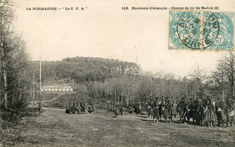 Radon (Orne), champ de tir de Radon(2), carte postale ancienne noir et blanc n°115, "la C.P.A", Janvier libraire, Alençon,(Date d'utilisation : 09 avril 1900), (14cm x 9cm), 2 exemplaires, AMA.