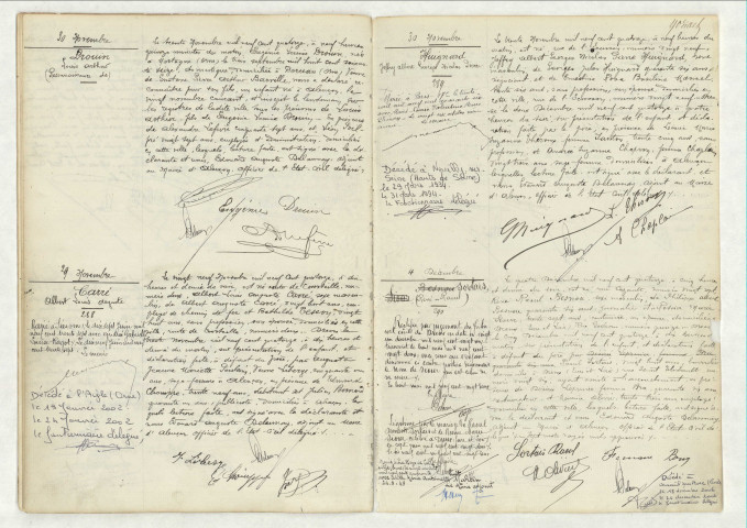 Reconnaissance de DROUIN Louis Arthur (30 novembre 1914),acte de naissance de CARRE Albert Louis Auguste (29 novembre 1914),acte de naissance de HUIGNARD Joffrey Albert Georges Nicolas Pierre (30 novembre 1914),acte de naissance de SORTAIS René Raoul (4 décembre 1914).