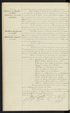 Assistance aux familles nombreuses, admissions nouvelles. Assistance aux femmes en couches, admissions nouvelles