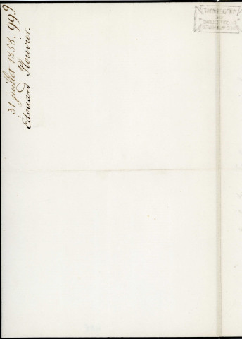 Lettre autographe signée de l'écrivain Edouard Plouvier à l'acteur Adolphe Laferrière (1858).