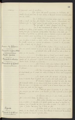 Chemin de fer de l'état, sous-arrondissement, communication. Sursis, Mr HALGRAI directeur des bains, demande de Mr HENAULT Victor. Société sportive, demande de subvention pour une manifestation sportive, concours de délégations militaires Belges, Canadiennes et Polonaises, demande de Mr LETARD. Bouche d'égouts, n°104 Rue de Lancrel, inondations dans le quartier, demande de Mr LEBOUC
