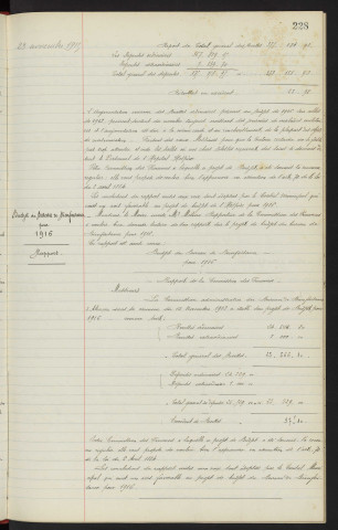 Budget de l'hospice pour 1916 : rapport. Budget du bureau de bienfaisance pour 1916 : rapport