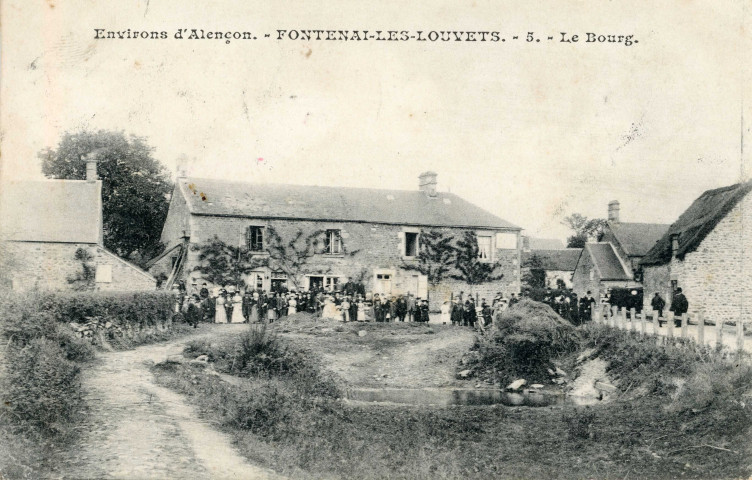 Fontenai-les-Louvets (Orne), le bourg, carte postale ancienne noir et Blanc n°5, (Date d'utilisation : Juin 1906), (14x9), AMA.