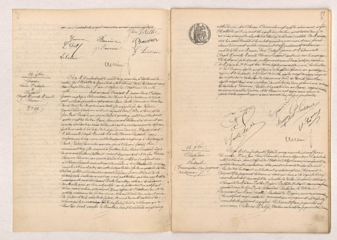 Acte de mariage de LE TELLIER Julien Victor et BOUVIER Yvonne Marie (09 Novembre 1907), GRANIER Louis Eutrope et LUSSAUD Angèle Henriette Marcelle Clémence (12 Octobre 1907), Transcription d'un jugement de divorce de CHABRION et DUBREUIL (15 Octobre 1907).