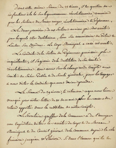 Lettre signée, cosignée par Anaxagoras Chaumette qui ajoute 2 lignes autographes, 15 pluviose II (3 février 1794), à l'Agent national près le district (Claude-François Payan] ; 3 pages et demie in-4, cachet et en-tête de la Commune de Paris;