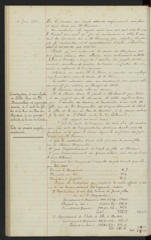 Constructions et agrandissements d'écoles, honoraires de l'Architecte. Construction d'une école de filles Rue du Becquembois et agrandissement de l'école des filles de la Rue du Bas de Montsort et du groupe scolaire de la Rue de l'Asile : vote de crédits supplémentaires