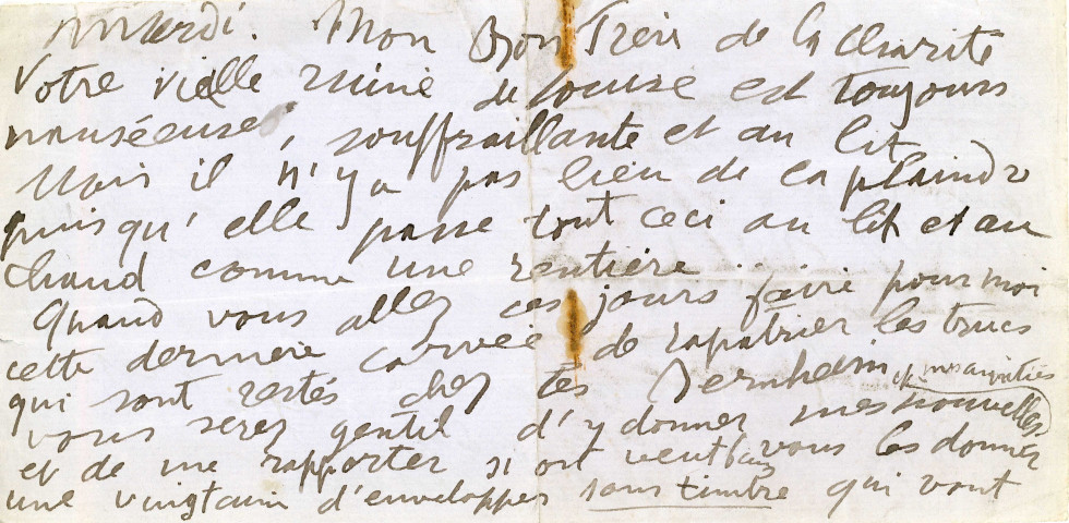 Lettre autographe signée au peintre Georges Maillez (sd), 2 pages format in 8 oblongues.
