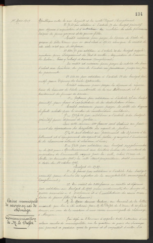 Budget de 1918, vote de crédits supplémentaires. Caisse municipale de secours en cas de chômage après la guerre, communication de Mr le Préfet