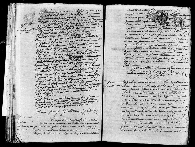 Acte de naissance de GILBERT Marie Marthe (16 janvier 1795),acte de naissance de BOISIERE Modeste Auguste Antoine (17 janvier 1795),acte de naissance de OLIVIER Marie Victoire (18 janvier 1795).