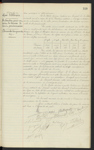 Lycée d'Alençon, subvention pour entretien des bourses de demi pensionnaires, demande d'augmentation