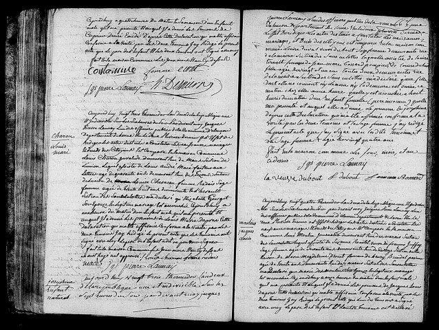 Acte de naissance de CONTAMINE Caprié Désiré (9 août 1794),acte de naissance de CHARON Louis Marie (10 août 1794),acte de naissance de Joséphine enfant trouvé (10 août 1794),acte de naissance de MOULINS Jacques Louis (11 août 1794).