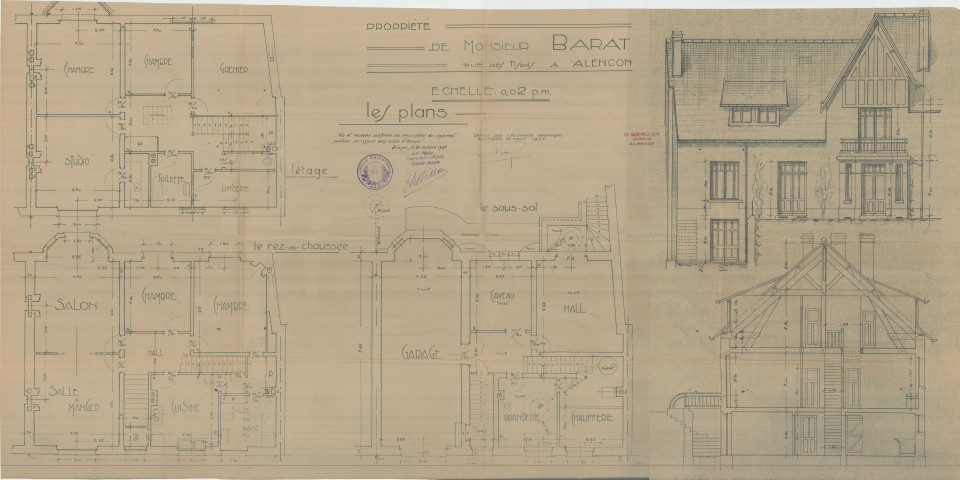 permis de construire n°21, Construction d'une maison d'habitation Rue des Tisons Alençon, (date de décision : 1938), (auteur du projet, architecte : MERCIER Robert).