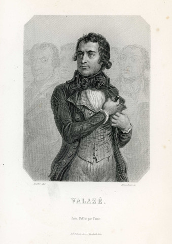 Suicide de Charles Éléonor DUFRICHE-VALAZÉ, gravure noir et blanc (Raffut Del.), publié par Furne Paris, imprimerie F. Chardon, (sd).