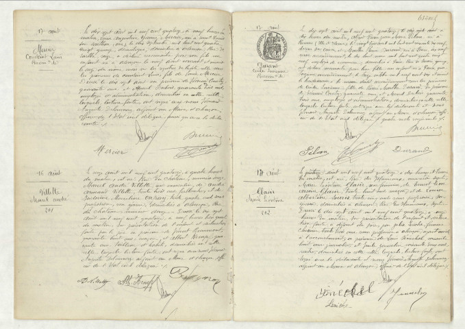 Reconnaissance de MERCIER Constant Louis (17 août 1914),acte de naissance de VILETTE Marcel André (16 août 1914),reconnaissance de DURAND Cécile Lucienne (17 août 1914),acte de naissance de GLASIR Marie Léontine (14 août 1914).