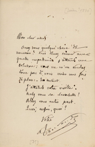 Lettre autographe signée de l'écrivain Alfred Edouard Touroude à l'acteur Adolphe Laferrière [ juin 1870].
