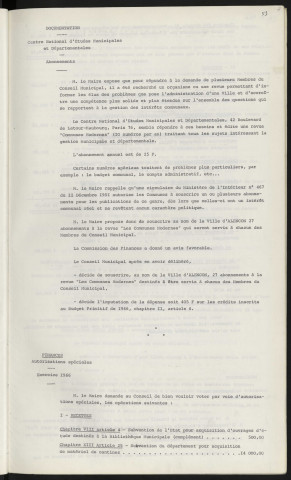 Documentations, centre national d'études municipales et départementales, abonnements. Autorisations spéciales, exercices 1966.