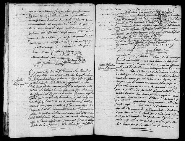 Acte de naissance de LEGUERNEY Anne Eléonore (7 novembre 1794),acte de naissance de FOUILLEE Désirée Augustine (8 novembre 1794),acte de naissance de VERRIER François Clément Léonard (8 novembre 1794).