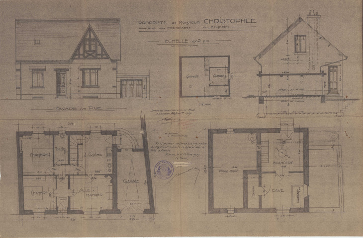 permis de construire n°17, Construction d'une maison d'habitation Rue des Promenades Alençon, (date de décision : 1937), (auteur du projet, architecte : MERCIER Robert).