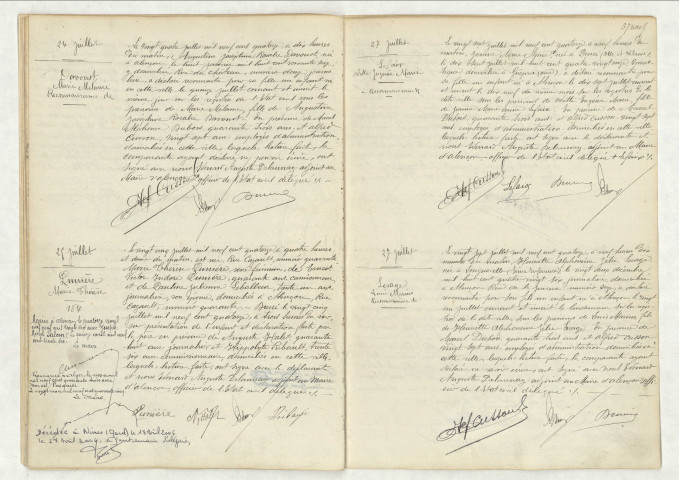 Reconnaissance de DAVOUST Marie Mélanie (24 juillet 1914),acte de naissance de PUMIERE Marie Thérèse (25 juillet 1914),reconnaissance de LEFAIX Marie Eugénie Marie (27 juillet 1914),reconnaissance de LESAGE Louis Marius (27 juillet 1914).