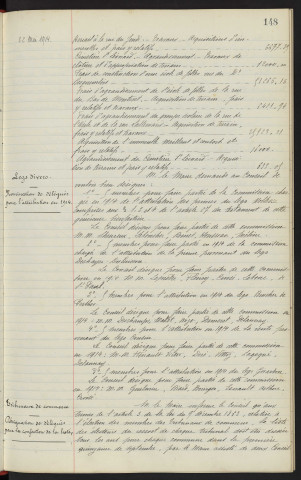 Budget de 1914, vote de crédit supplémentaires. Legs divers, nomination de délégués pour l'attribution en 1914. Tribunaux de commerce, désignation de délégués pour la confection de la liste