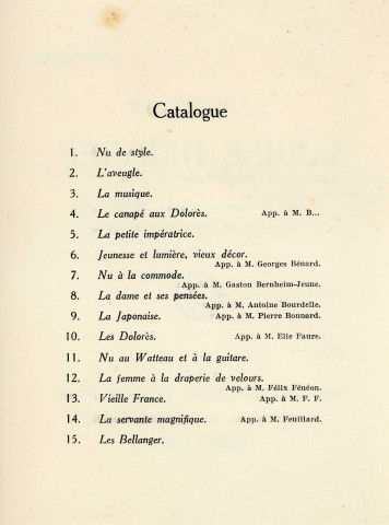Exposition Louise Hervieu (16 mars - 27 mars 1925) à la galerie BERNHEIM-JEUNE : invitation catalogue envoyé au comte René Philipon, enveloppe.