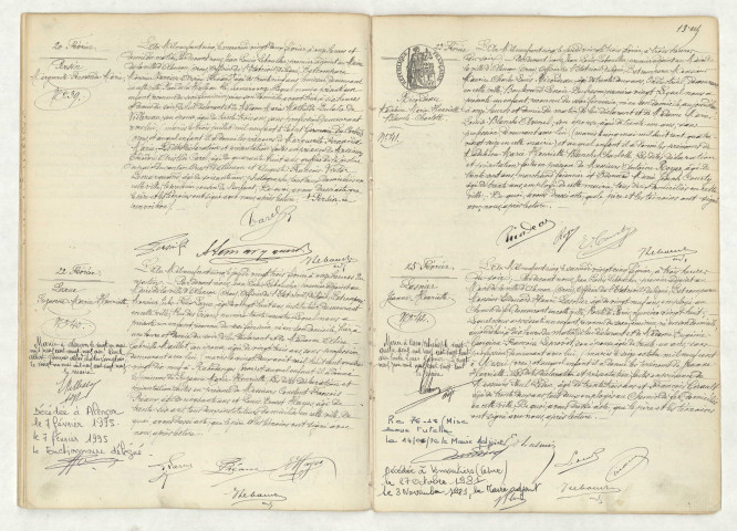 Acte de naissance de PERSIN Marguerite Fernande Marie (20 février 1905),acte de naissance de LARUE Suzanne Marie Henriette (22 février 1905),acte de naissance de RICORDEAU Madeleine Marie Henriette Blanche Charlotte (23 février 1905),acte de naissance de LASNIER Jeanne Henriette (25 février 1905).