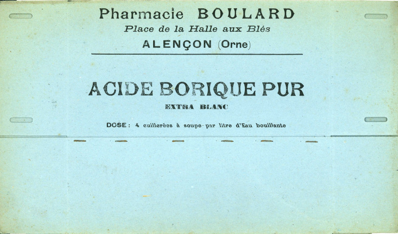 Pharmacie Boulard, boîtes en carton pour l'acide borique pur extra blanc, couleur bleu (21x13x 9.5) (19.5 x 10 x 7.2)