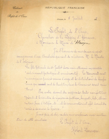 Fête nationale 10 juillet 1915 : affiche Imprimerie G. Supôt, (94 x 124).