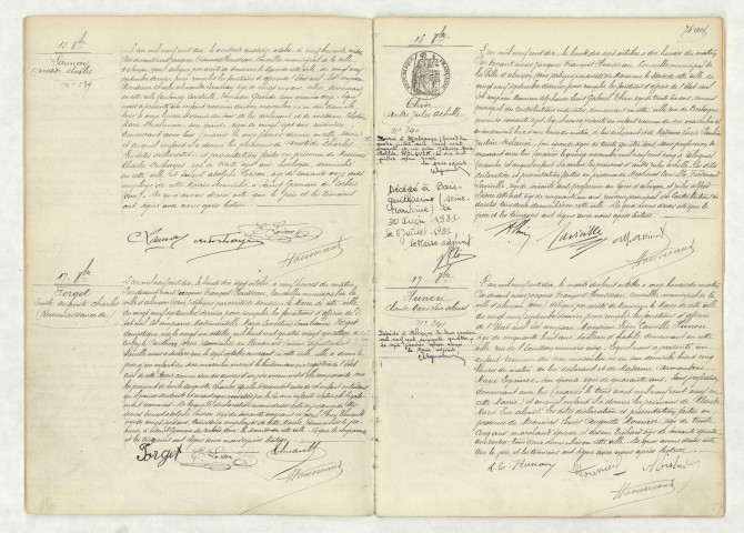 Acte de naissance de LAUNAY Aristide Charles (13 octobre 1910),reconnaissance de FORGET Emile Auguste Charles (17 octobre 1910),acte de naissance de THIN André Jules Achille (16 octobre 1910),acte de naissance de HUNOU Claude Marie Luc Alexis (17 octobre 1910).
