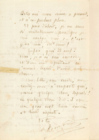 Lettre autographe signée de l'écrivain Alfred Edouard Touroude à l'acteur Adolphe Laferrière [1872].