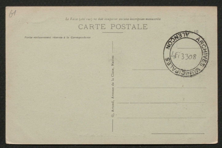 Alençon (Orne), L'Hôtel des Postes, carte postale ancienne noir et blanc n°1, G. Artaud éditeur, Nantes, ED, Brissard, papeterie-tabacs, Alençon, sd, (14x9), AMA.
