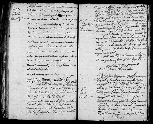 Acte de naissance de POTTIER Marie Madeleine (10 mars 1797),acte de naissance de MICHELLE Rose Louise enfant naturel (13 mars 1797),acte de naissance de CUSSON Louis Alexandre (13 mars 1797).