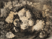 Pommes, poires et raisins, fusain, Louise Jeanne Aimée Hervieu, (48cm x 63cm), signé en bas à gauche), collection Bismuth-Etcheverry, acquisition 2024, AMA.