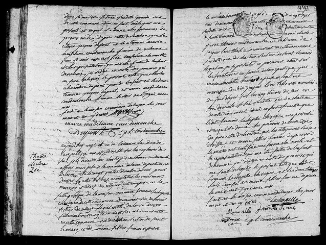 Acte de naissance de DUPONT Jacques Ovide (9 novembre 1793),acte de naissance de THOBIE Louise Zoé (10 novembre 1793).