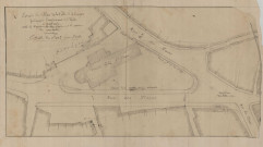 Église Saint Pierre de Montsort, projet pour l'établissement d'un paratonnerre, coupe sur le clocher, façade latérale, plan (architecte Lheureux) (éch: 1/100, x cm, 10/10/1883).)