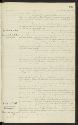 Chemin de fer de l'Etat, difficulté de communication entre Alençon et Paris, demande de Mr DORE . Ravitaillement en Lait, demande de Mr LEBOUC . Hôtel de ville, nettoyage de l'écussons, demande de Mr GRISARD