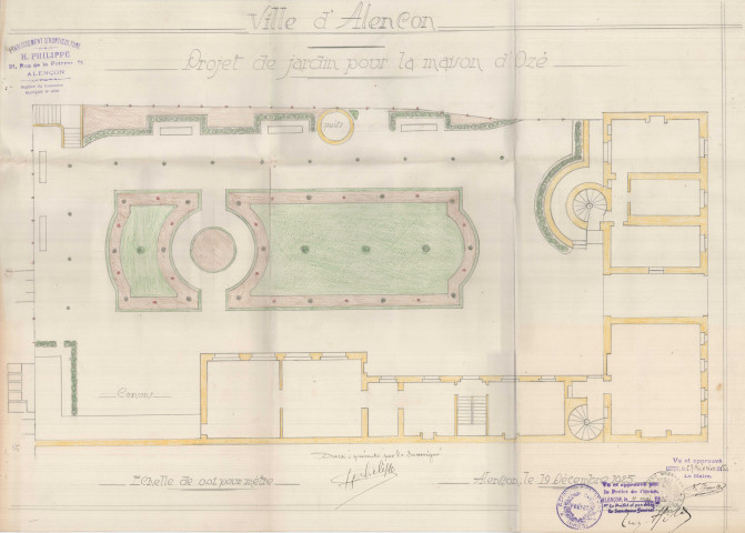 Projet de jardin pour la maison d'Ozé, plan (établissement d'Horticulture H. Philippe, 1/100, 19 décembre 1925) (62 x 44).
