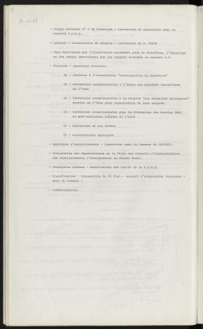 Sommaire sur les affaires à délibérer.